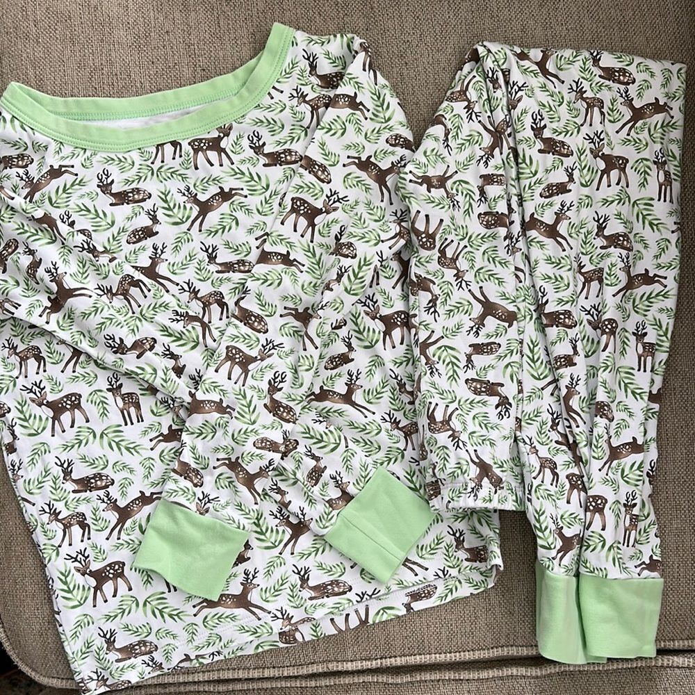 Magnolia Baby Green and Brown Pajama Sets with Whimsical Deer Design